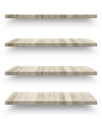 Wall Mural - Wooden shelf template set isolated on white background with clipping path