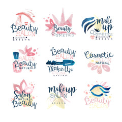 Sticker - Beauty natural salon logo design, set of colorful hand drawn watercolor Illustrations