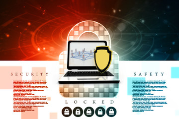 Poster - 3d rendering laptop with shield 
