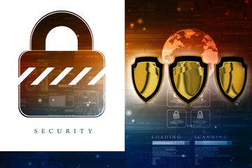 Sticker - 3d illustration Security concept - shield 
