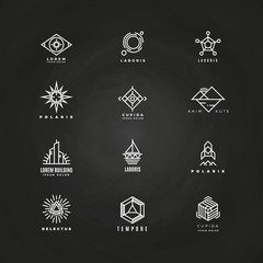 Poster - Vector minimal geometric logo set on blackboard