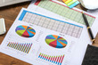 Financial printed paper charts, graphs and diagrams. Science and technology.