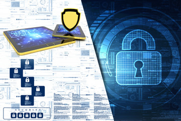 Poster - 3d rendering tablet with shield 
