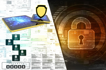 Poster - 3d rendering tablet with shield 
