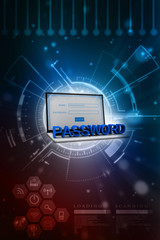 Poster - 3d rendering Laptop with password text
