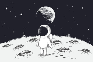 Wall Mural - Cute astronaut walking on Moon