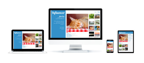 Fototapete - realistic devices isolated with responsive influencer website