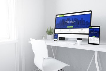 Poster - devices on white minimal workspace responsive cool and modern website