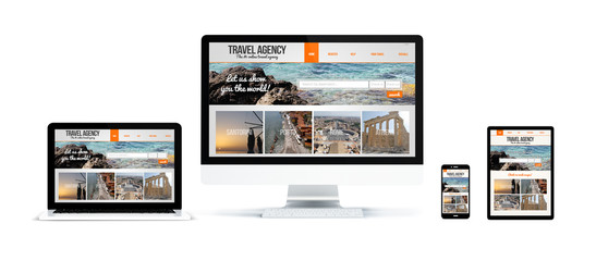 Fototapete - realistic devices isolated with travel agency website