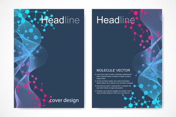 Canvas Print - scientific brochure design template. vector flyer layout, molecular structure with connected lines a