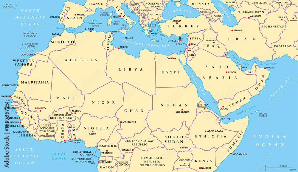 Picture Artwork Print North Africa and Heart East political map picture relating to Printable Map of Middle East identified as Image Artwork Print North Africa and Heart East political map
