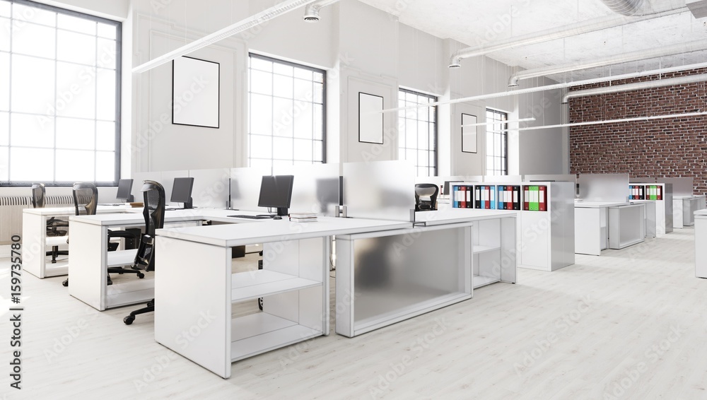 modern open office space with desks and chairs Stock Photo | Adobe Stock