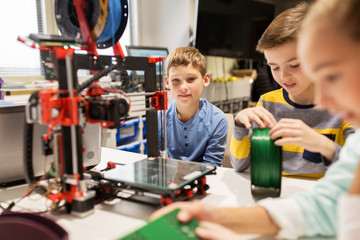 Wall Mural - happy children with 3d printer at robotics school