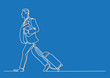 businessman walking with luggage - single line drawing