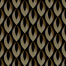 Abstract Seamless Pattern Leaves, Scales. Gold, Bronze On Black Background. Vector Illustration.