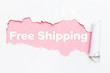 Pink hole in white paper. Free shipping.