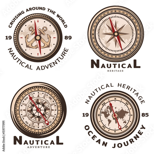 Vintage Colored Nautical Round Emblems Set
