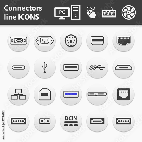 Computer interface ports vector icon set Stock Vector Adobe Stock