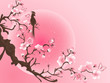 Cherry blossom tree with bird. Japanese Vector art