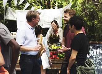 Wall Mural - People at healthy local food festive