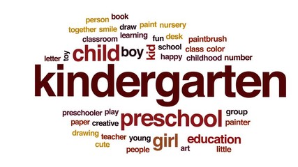 Poster - Kindergarten animated word cloud, text design animation.