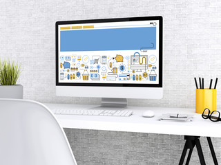 Poster - 3d Modern workspace with computer.