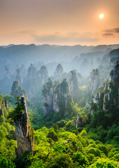  Zhangjiajie National forest park at sunset, Wulingyuan, Hunan, China