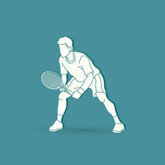 Wall Mural - Tennis player action , Man play tennis graphic vector.