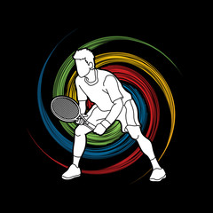 Canvas Print - Tennis player action , Man play tennis designed on spin wheel background graphic vector.