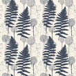 Floral pattern with fern leaves, dandelions and grasses.