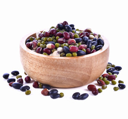 Poster - Mix  Bean seeds in wood  bowl