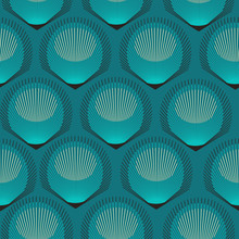 Stylized Peacock Feathers Seamless Tile In Blue Shades