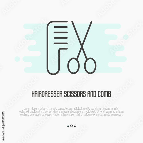 Scissors And Comb In Thin Line Style For Hairdresser Logo Or Salon