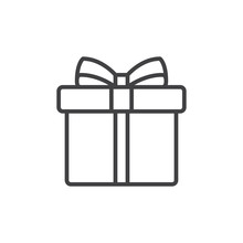 Gift Box With Ribbon Line Icon, Outline Vector Sign, Linear Style Pictogram Isolated On White. Symbol, Logo Illustration. Editable Stroke. Pixel Perfect