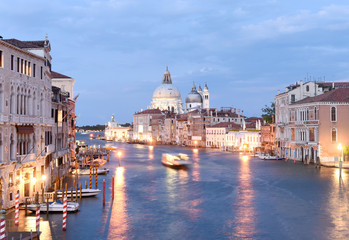 Poster - Venice cityscape at night with Grand Canal and Basilica Santa Maria della Salute, Italy.