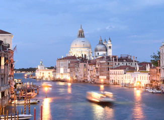 Canvas Print - Venice cityscape at night with Grand Canal and Basilica Santa Maria della Salute, Italy.