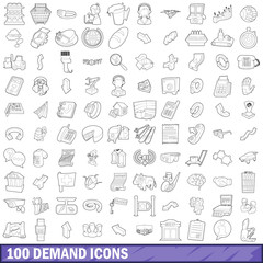 Poster - 100 demand icons set, outline style
