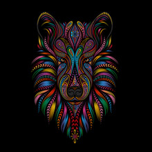 Silhouette Of A Wolf From Abstract Vector Patterns On A Black Background