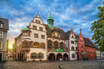 Wall Mural - Old Town Hall (Altes Rathaus) on sunrise in Freiburg im Breisgau, Baden-Wurttemberg, Germany