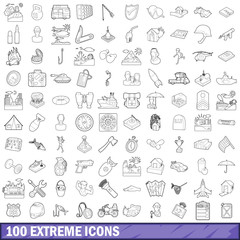 Wall Mural - 100 extreme icons set, outline style