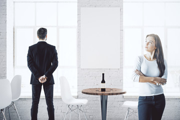 Canvas Print - Businesspeople in cafe with poster