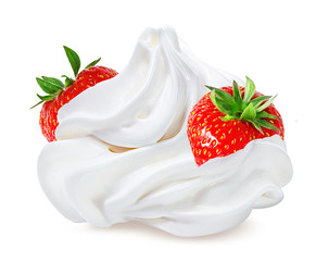 Wall Mural - Strawberry with cream   isolated on white