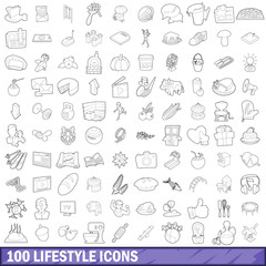 Poster - 100 lifestyle icons set, outline style