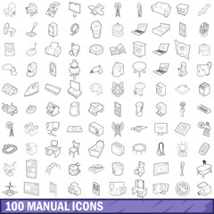 Poster - 100 manual icons set, outline style