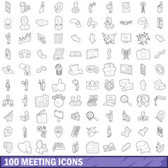 Poster - 100 meeting icons set, outline style