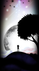 Wall Mural - Galaxy Traveller cartoon character in the real world silhouette art photo manipulation