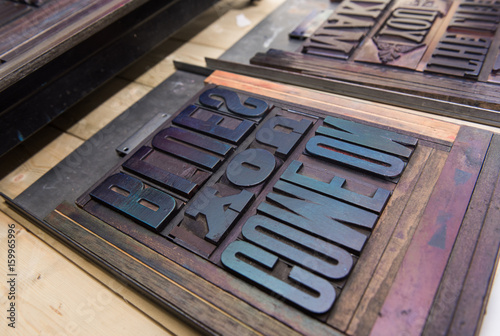 London England 05 05 2017 Vintage Wooden Antique Analogue Typeset Letter Blocks Being Prepared For Block Printing Buy This Stock Photo And Explore Similar Images At Adobe Stock Adobe Stock
