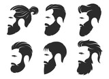 Fototapeta  - Set of silhouettes of a bearded men, hipster style. Barber shop emblems.