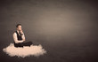 Man sitting on a cloud with plain background