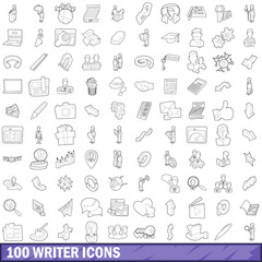 Poster - 100 writer icons set, outline style
